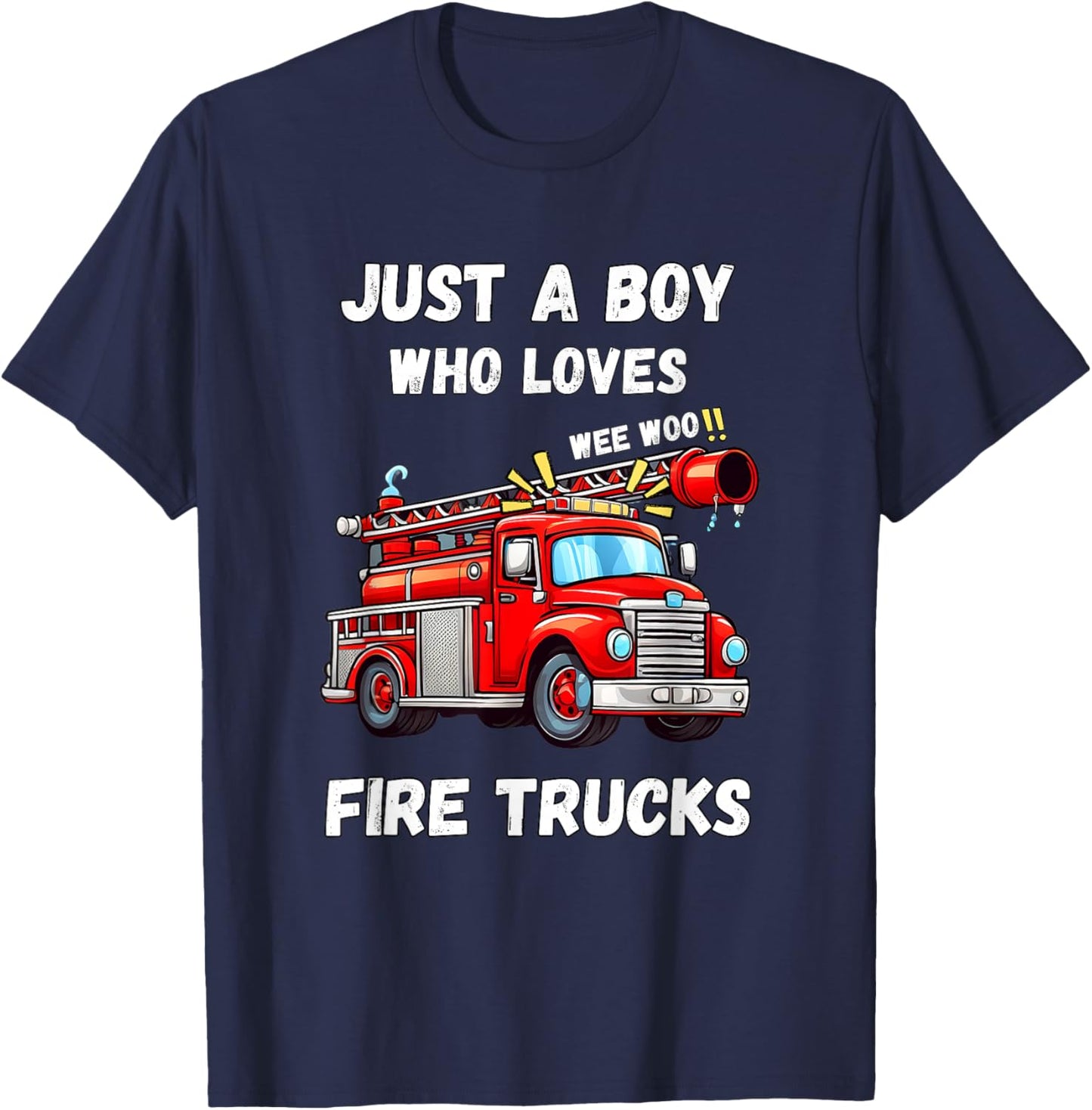 Just A Boy Who Loves Fire Trucks Kids T-Shirt - T-Shirt | Navy