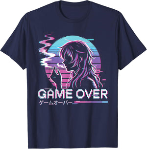 Japanese Vaporwave Aesthetic Sad Anime Girl Waifu Indie T-Shirt - T-Shirt | Navy