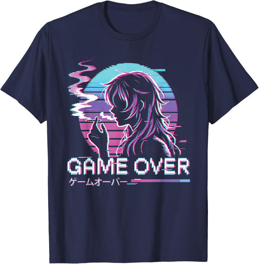 Japanese Vaporwave Aesthetic Sad Anime Girl Waifu Indie T-Shirt - T-Shirt | Navy