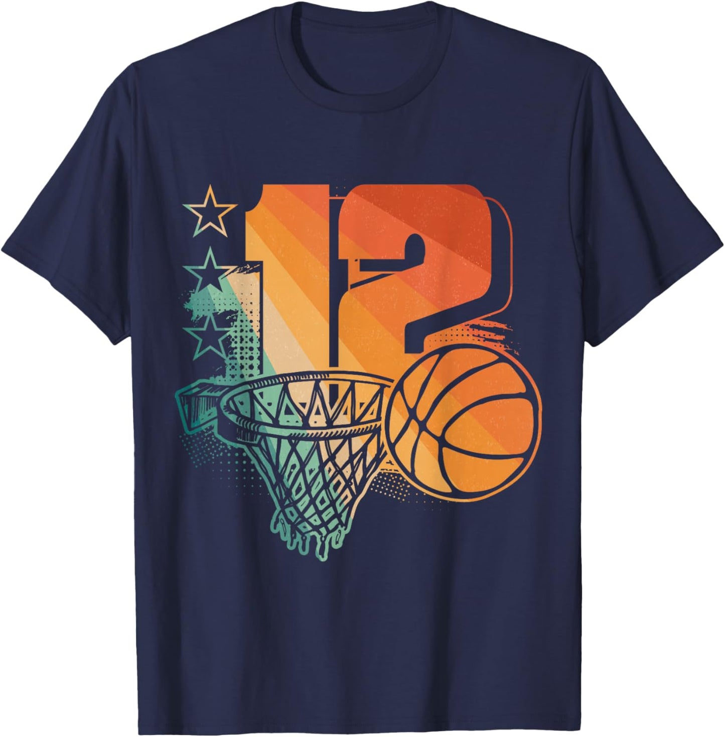 12th Birthday Boy Basketball Player Basketball 12 Years Old T-Shirt - T-Shirt | Navy