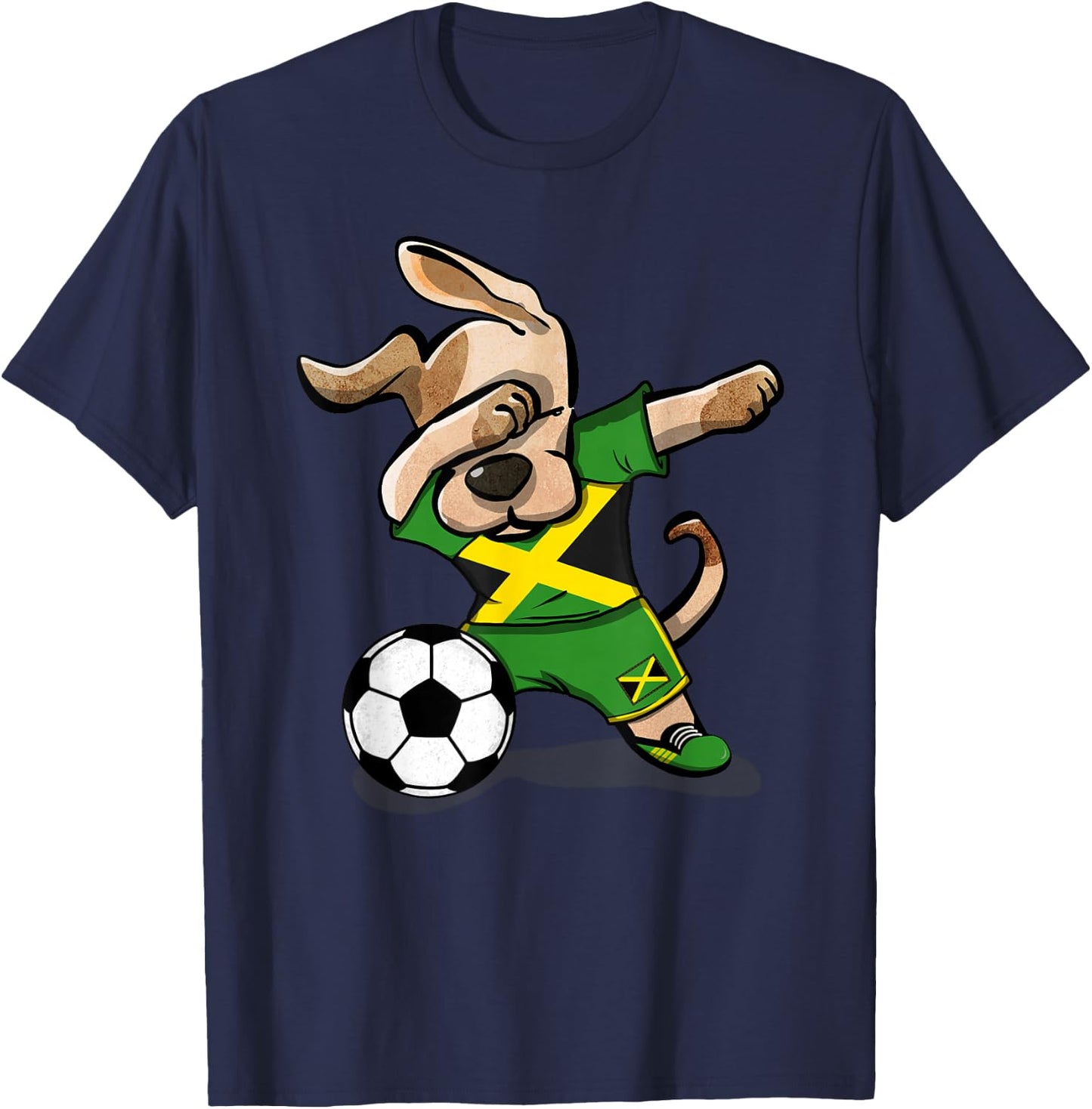 Dabbing Dog Jamaica Soccer Jamaican Flag Football Lover Gift T-Shirt - T-Shirt | Navy