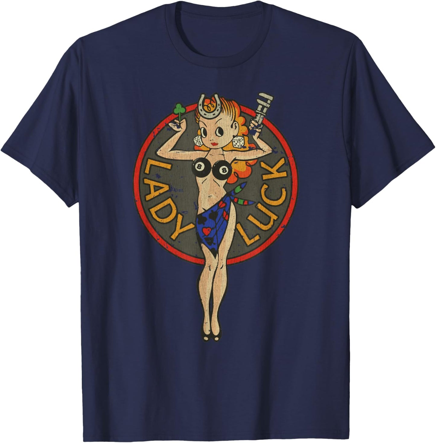 Vintage Traditional Lady Luck 1947 Retro 40s Hot-Rod Gift T-Shirt - T-Shirt | Navy