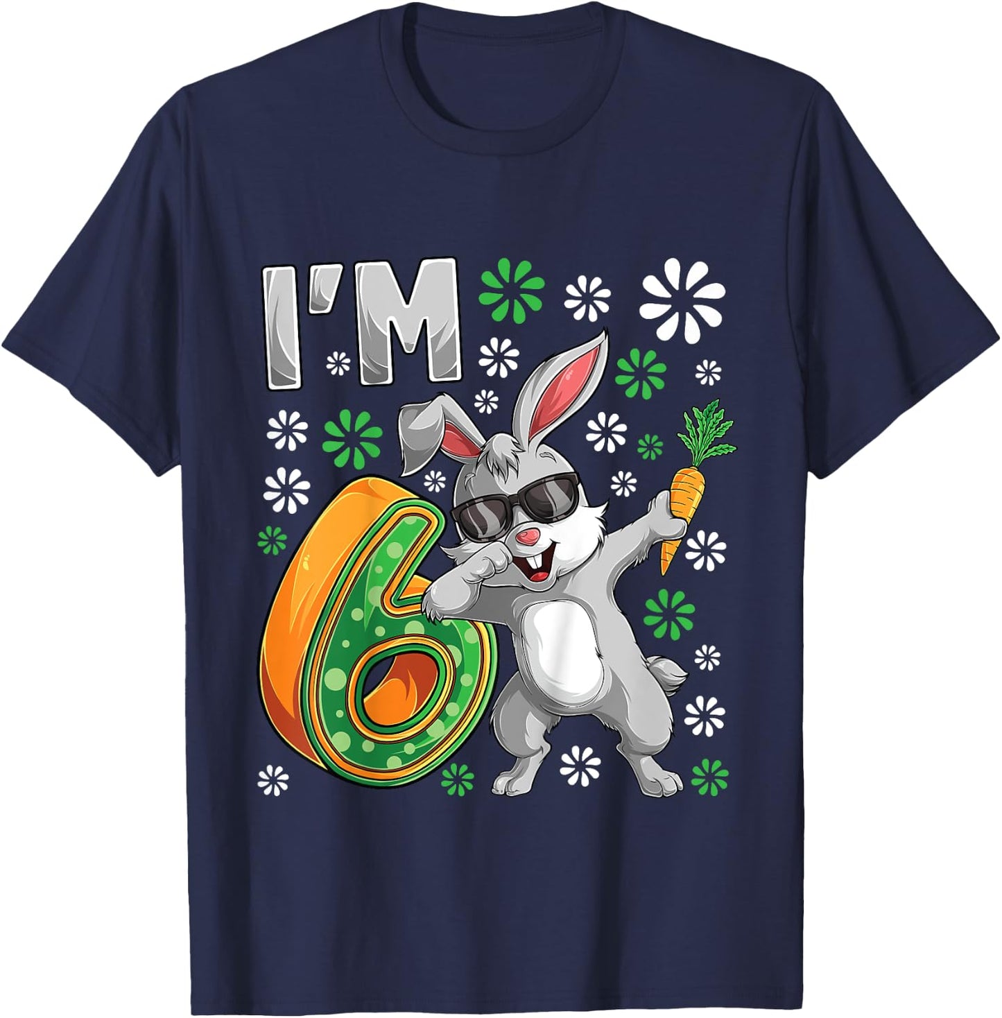 6 Year Old Bunny 6th Birthday Party Dabbing Bunny Lover T-Shirt - T-Shirt | Navy