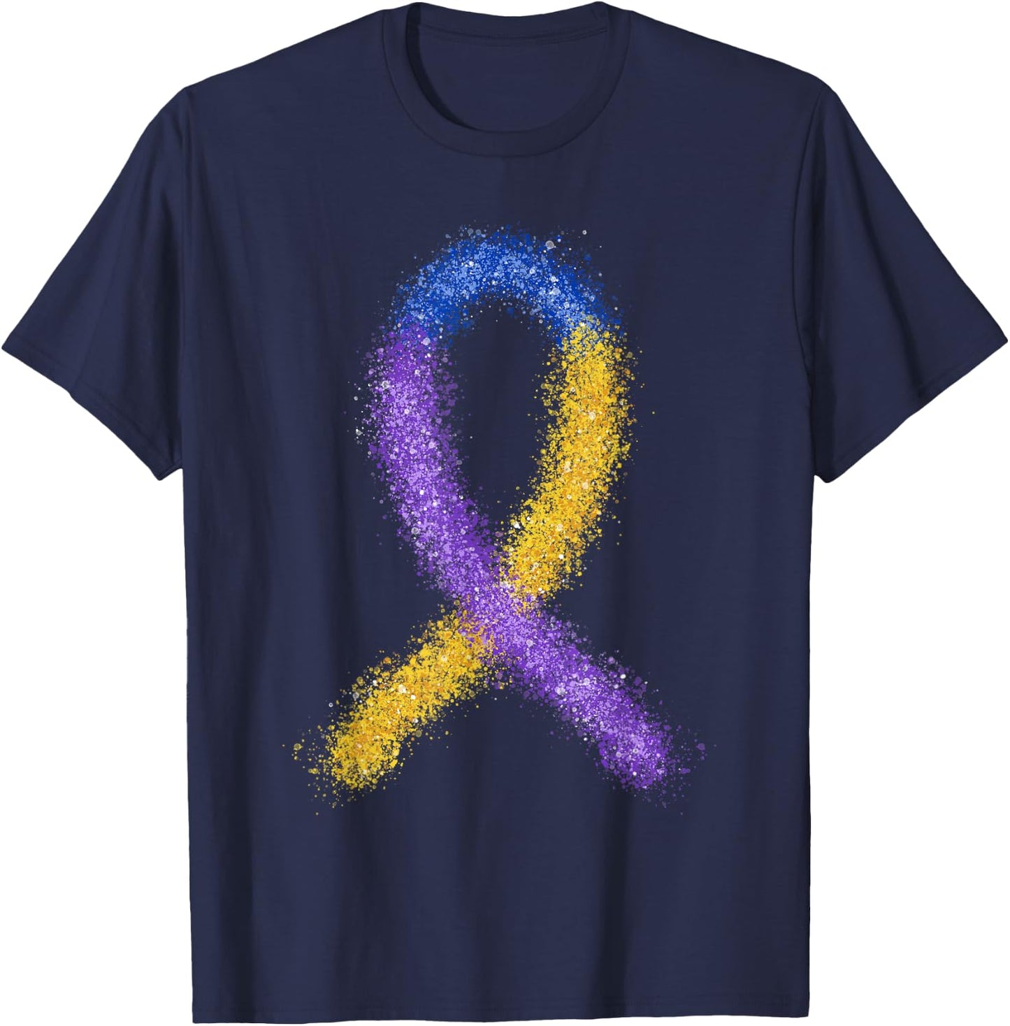 Paint Bladder Cancer Purple Blue And Yellow Ribbon Dysuria T-Shirt - T-Shirt | Navy