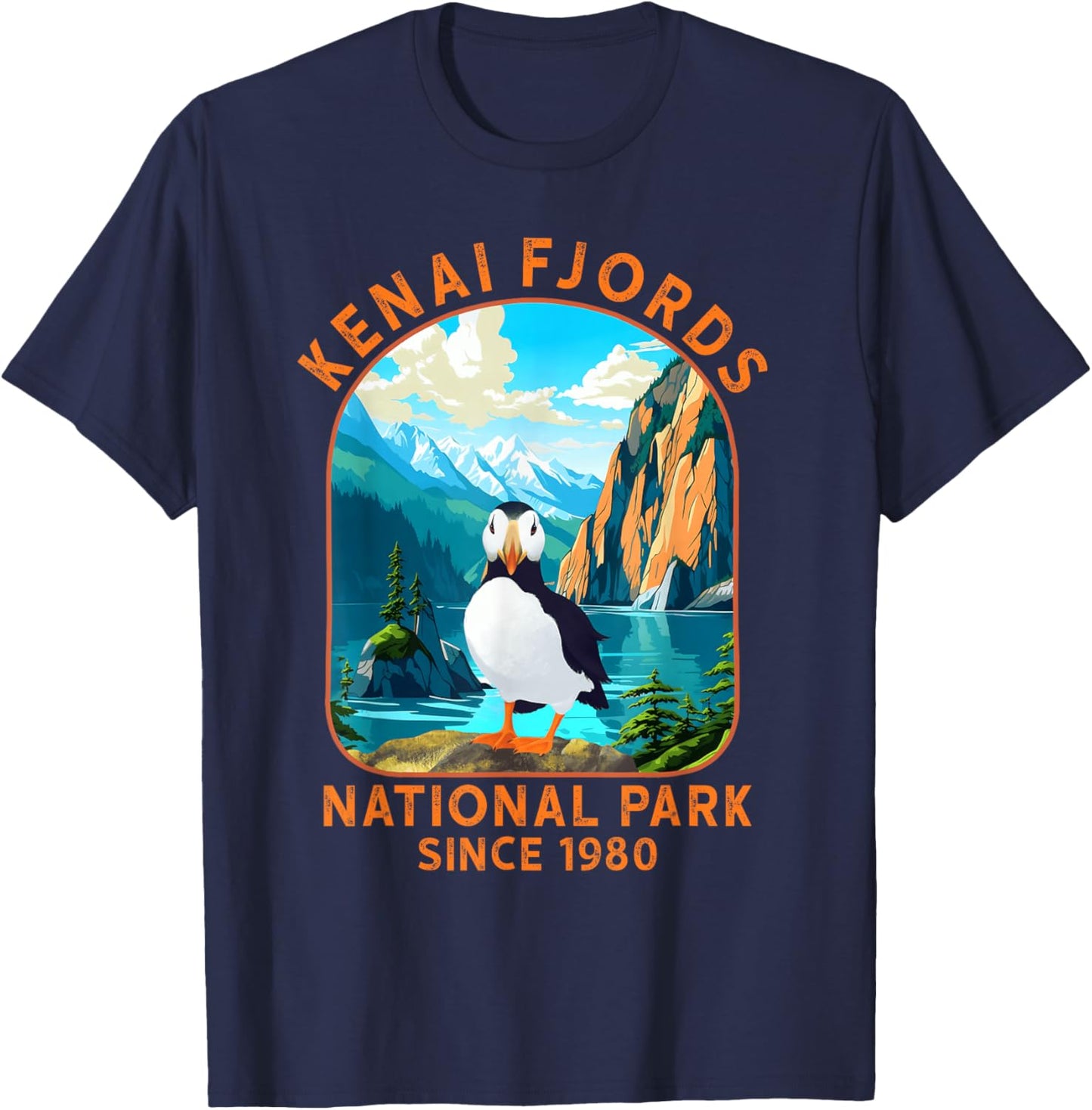 Kenai Fjords National Park Puffin Bird Alaska Nature Outdoor T-Shirt - T-Shirt | Navy