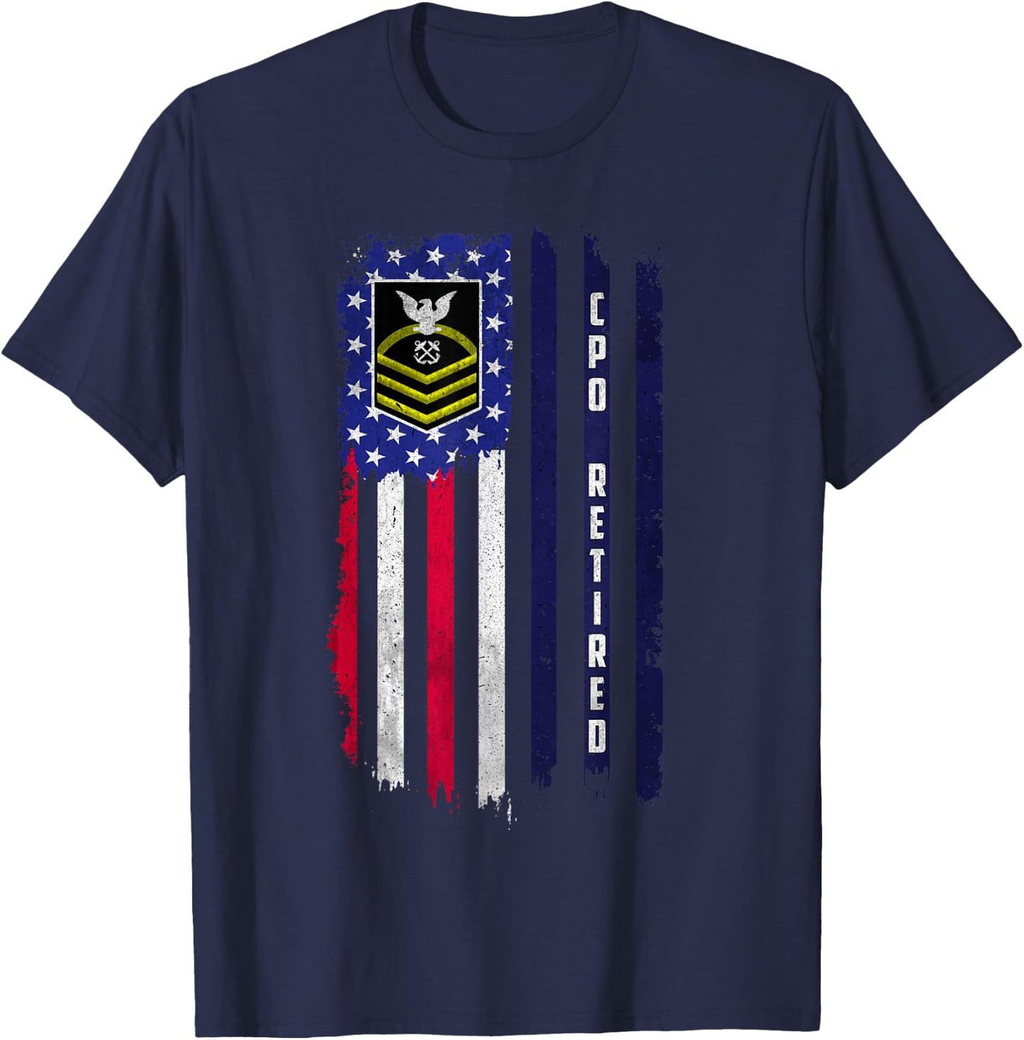 Retired E-7 Chief Petty Officer CPO Rank American Flag Papa T-Shirt - T-Shirt | Navy