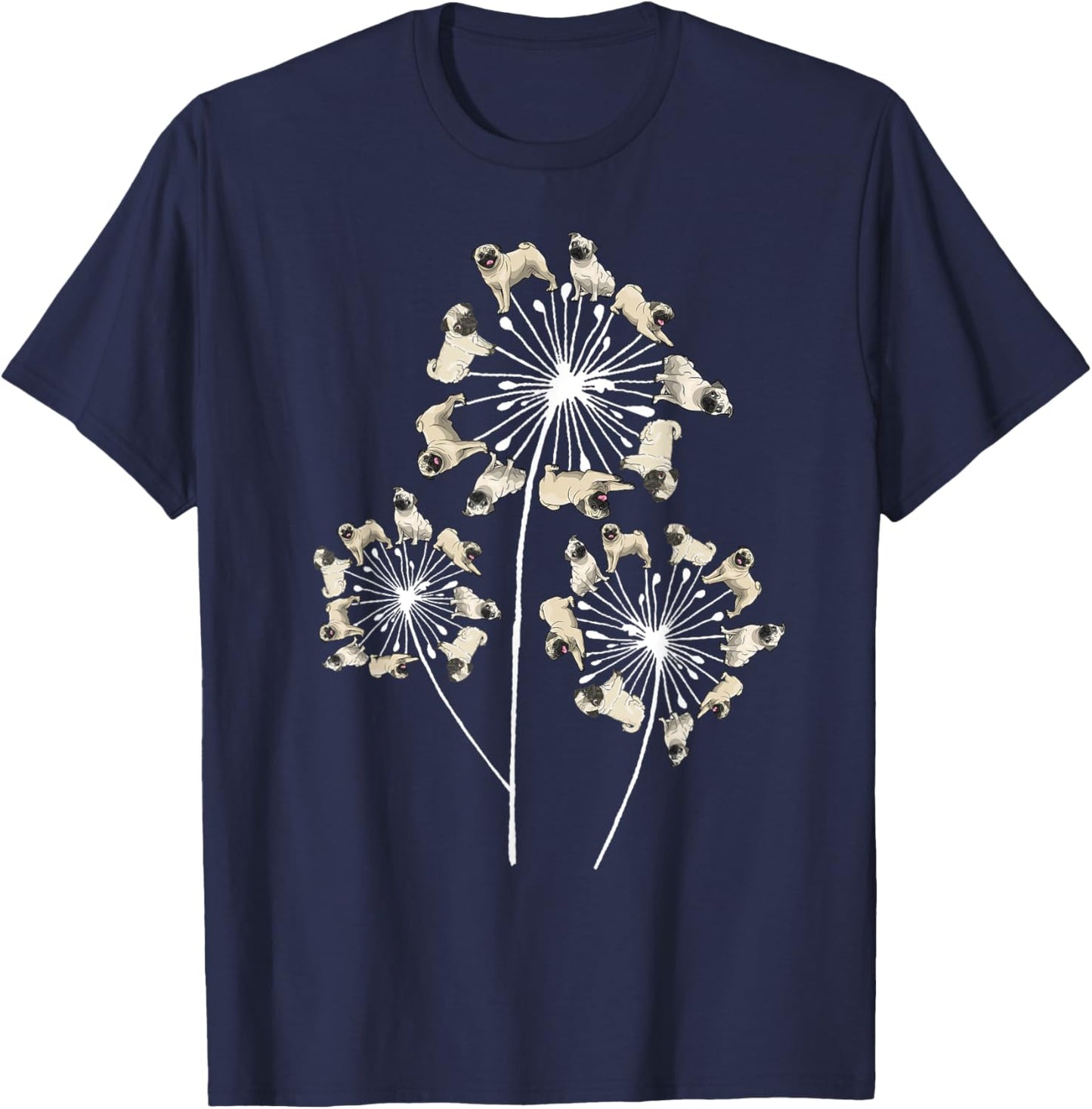 Funny Pug Gift Women Cool Flower Dog Dandelion Lover T-Shirt - T-Shirt | Navy