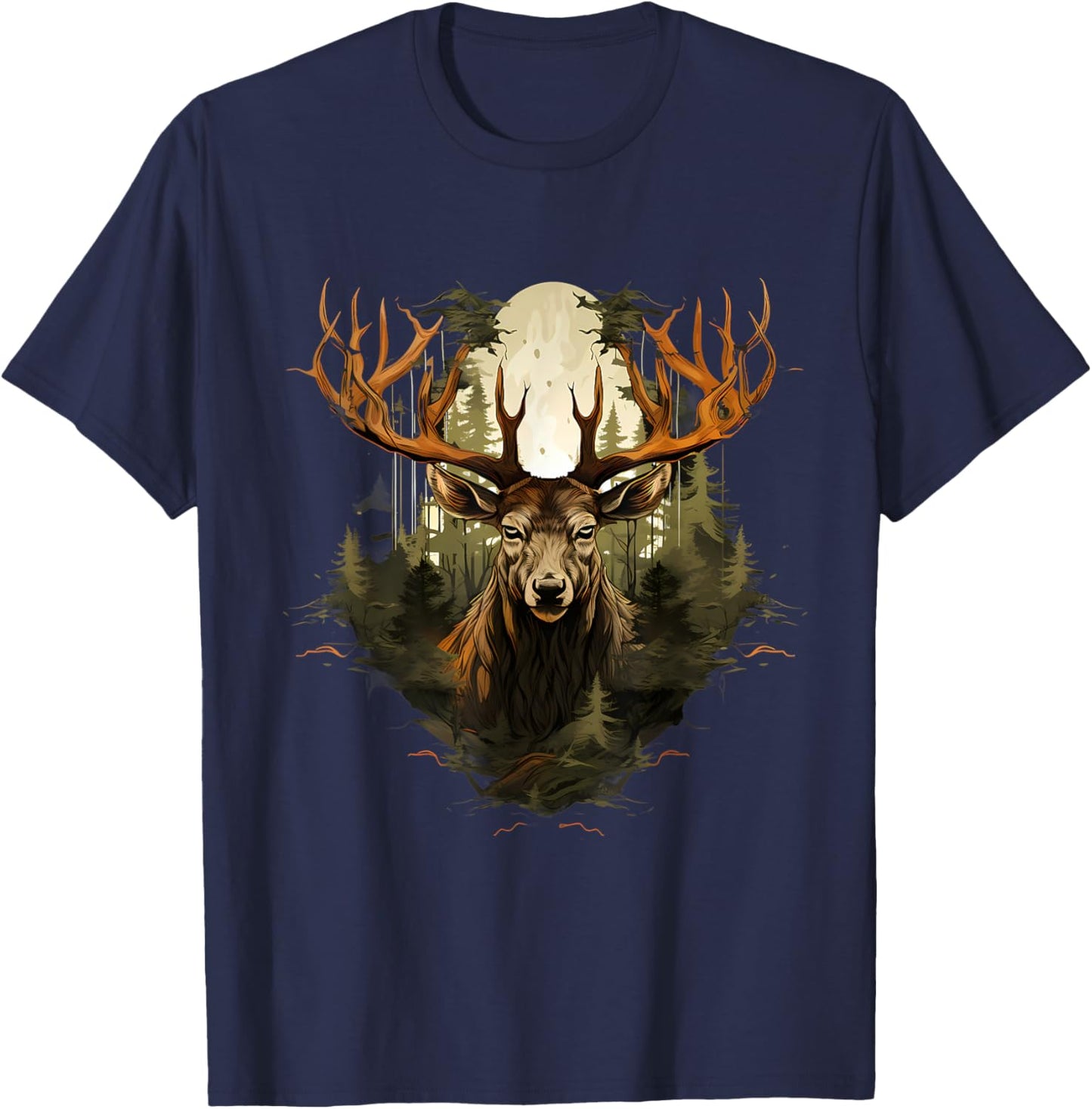 Deer Wildlife Nature Motif Animal Lovers Landscape Forest T-Shirt - T-Shirt | Navy
