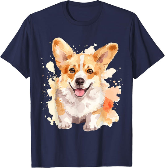 Watercolor Pem Welsh Corgi for Dog Lovers T-Shirt - T-Shirt | Navy