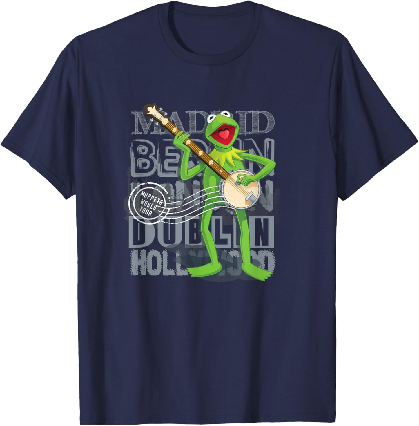 Disney The Muppets Vintage World Tour Kermit Banjo Poster T-Shirt - T-Shirt | Navy