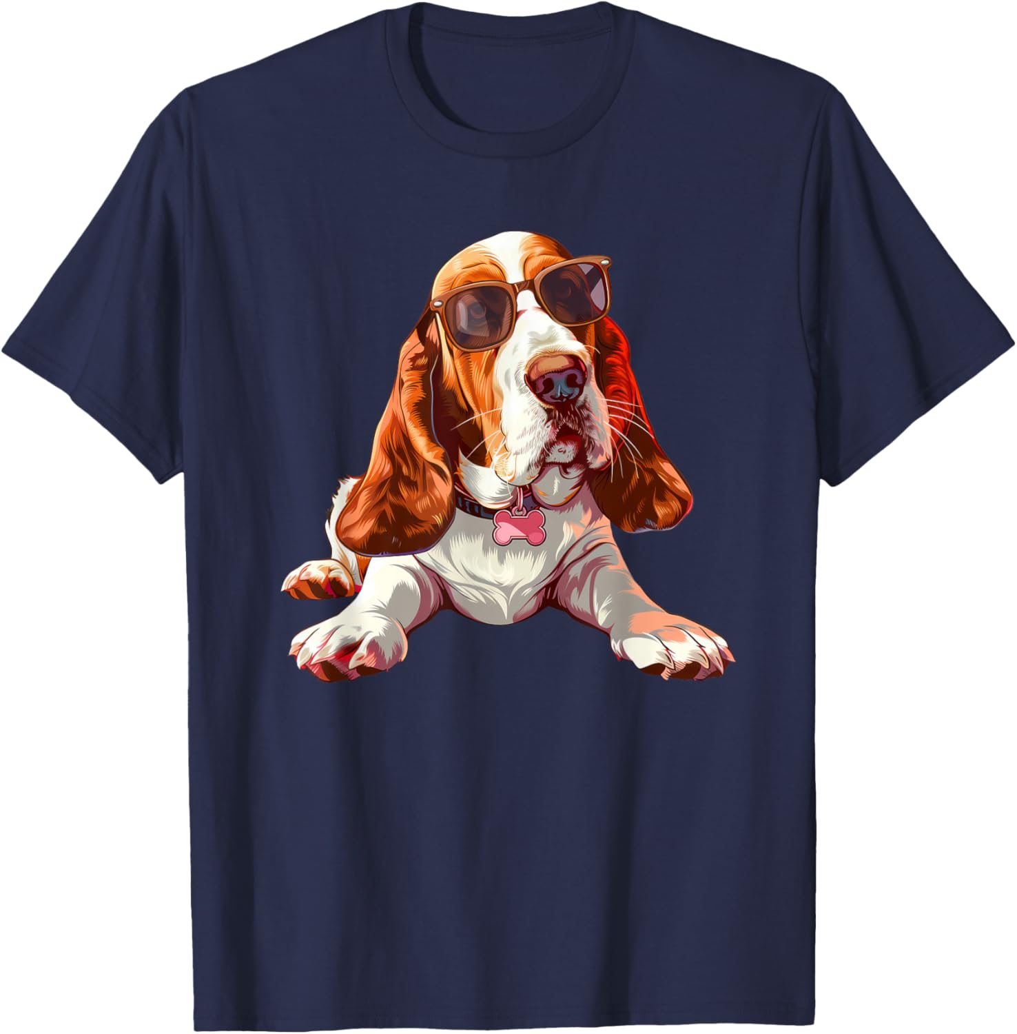 Basset Hound Dog Sunglasses T-Shirt - T-Shirt | Navy