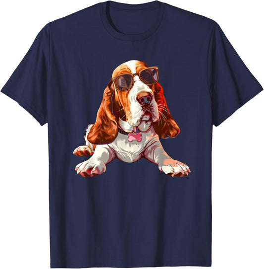 Basset Hound Dog Sunglasses T-Shirt - T-Shirt | Navy
