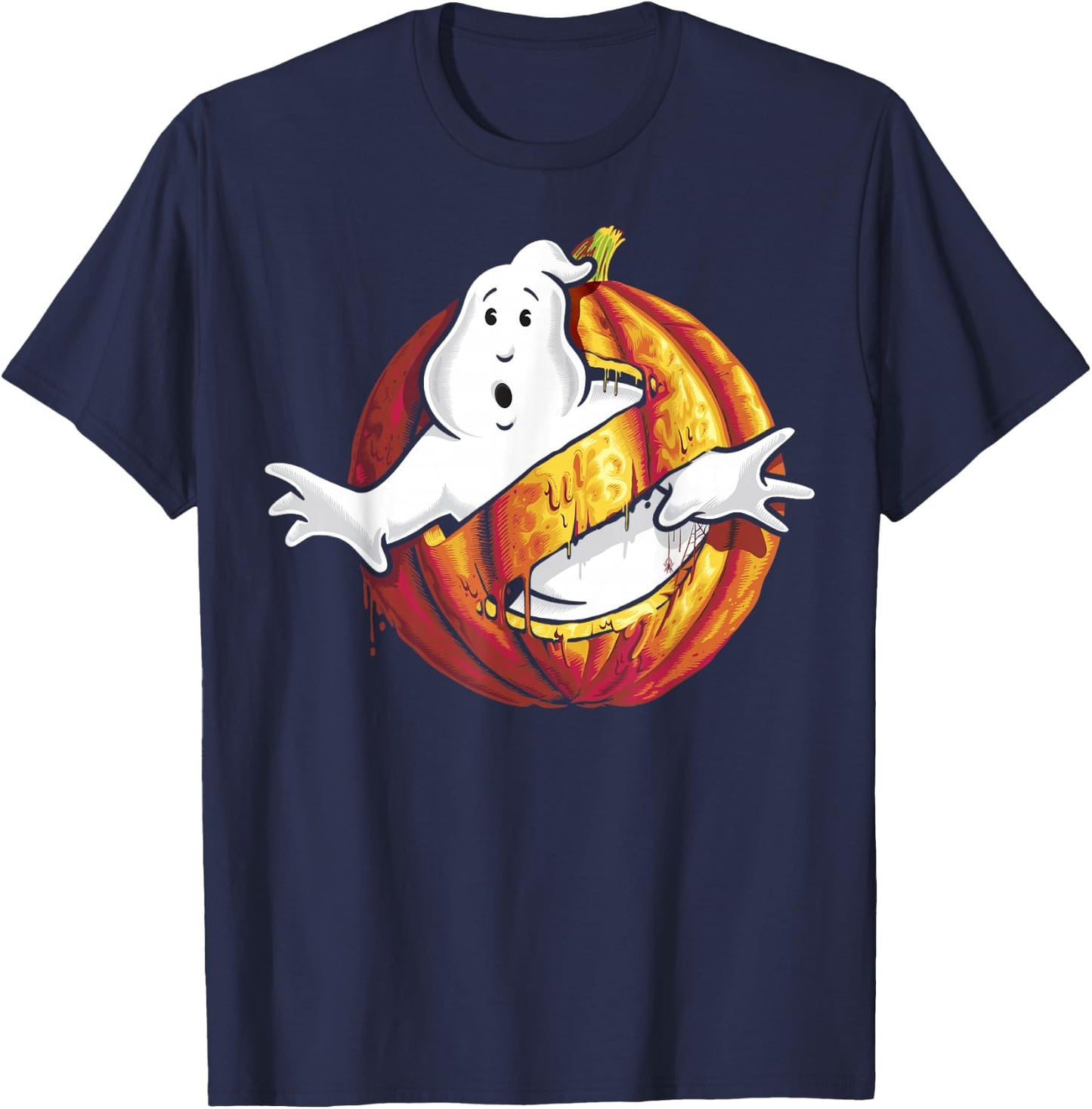Ghostbusters Classic Logo Halloween Pumpkin Graphic T-Shirt - T-Shirt | Navy