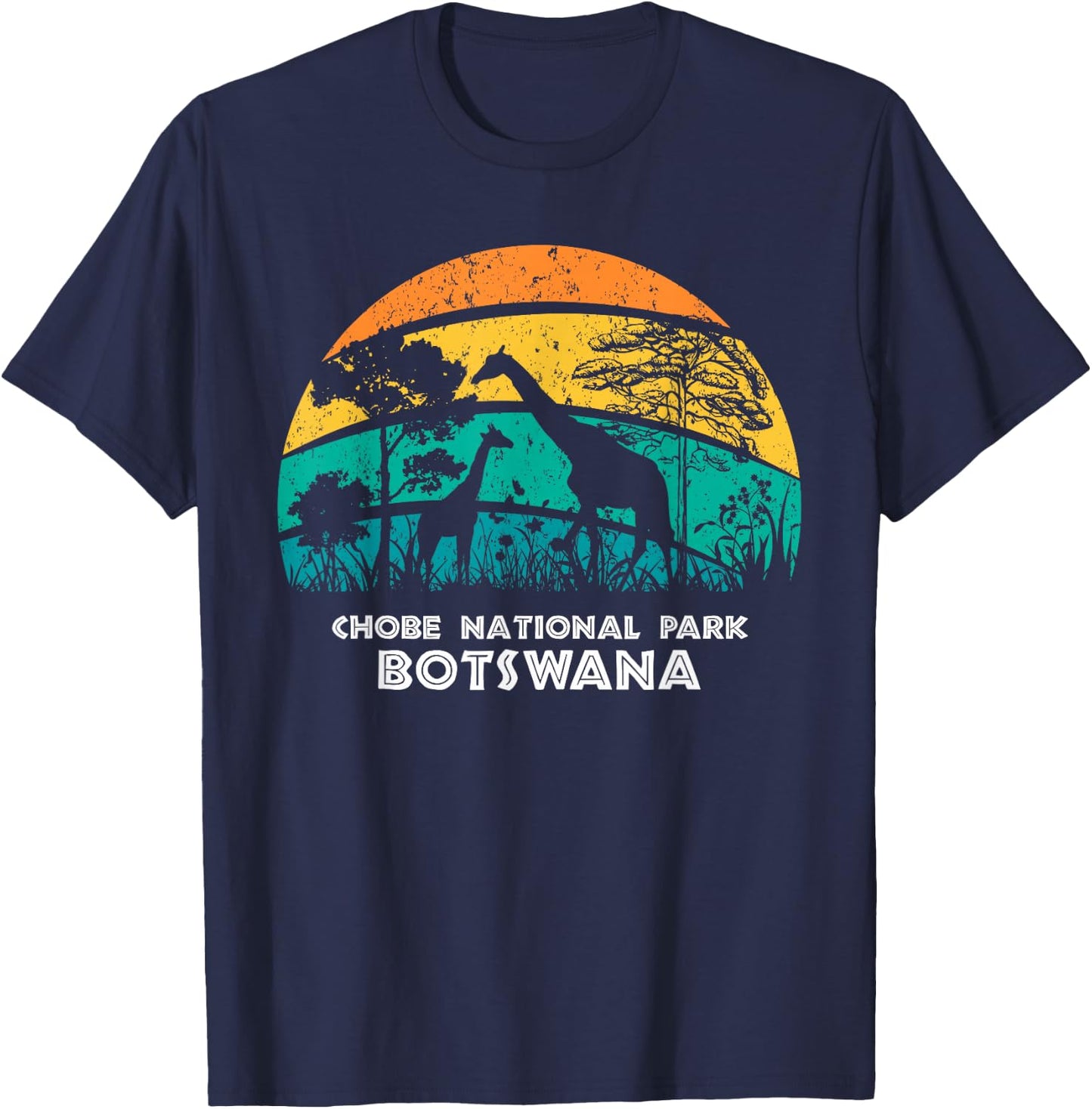 Vintage Retro Chobe National Park, Botswana Africa Safari Gi T-Shirt - T-Shirt | Navy