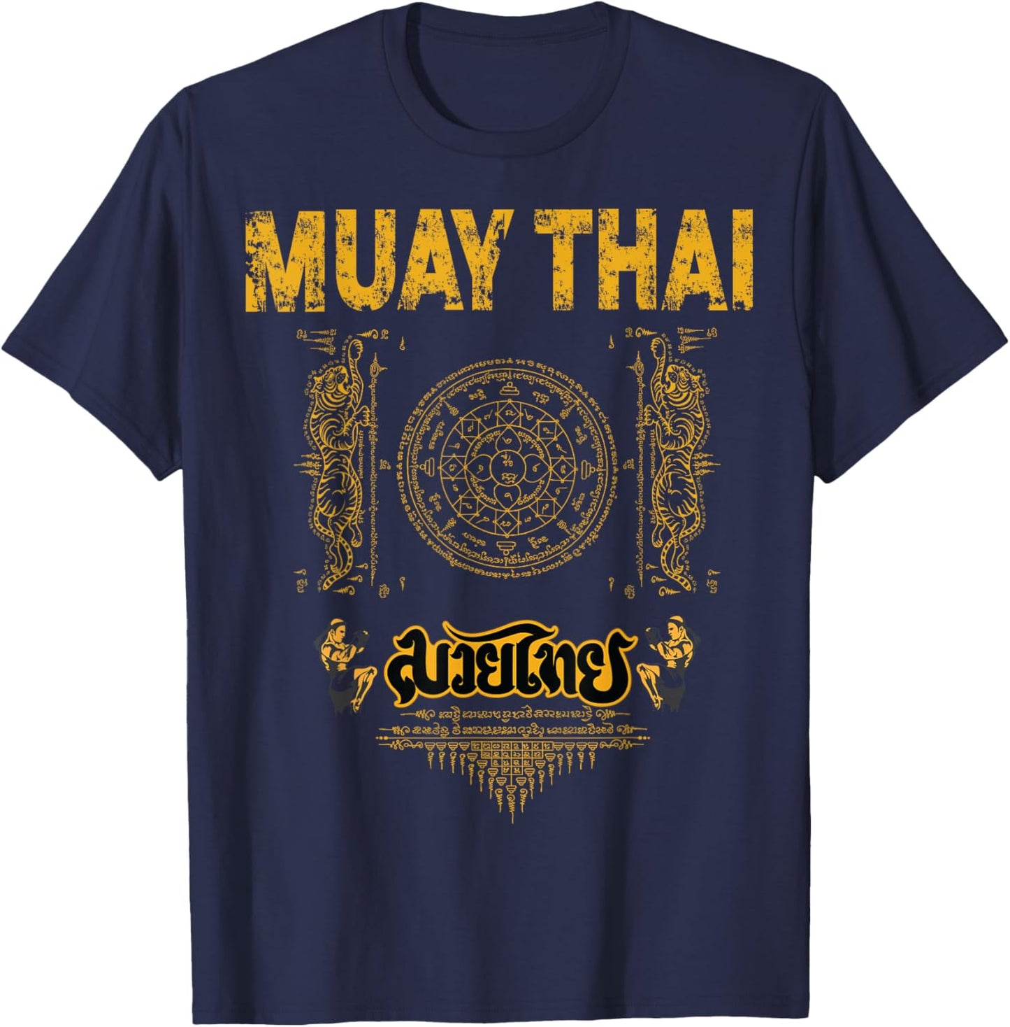 Sawadee Thai Traditional sak yant Thai Twin Tiger Muay Thai T-Shirt - T-Shirt | Navy