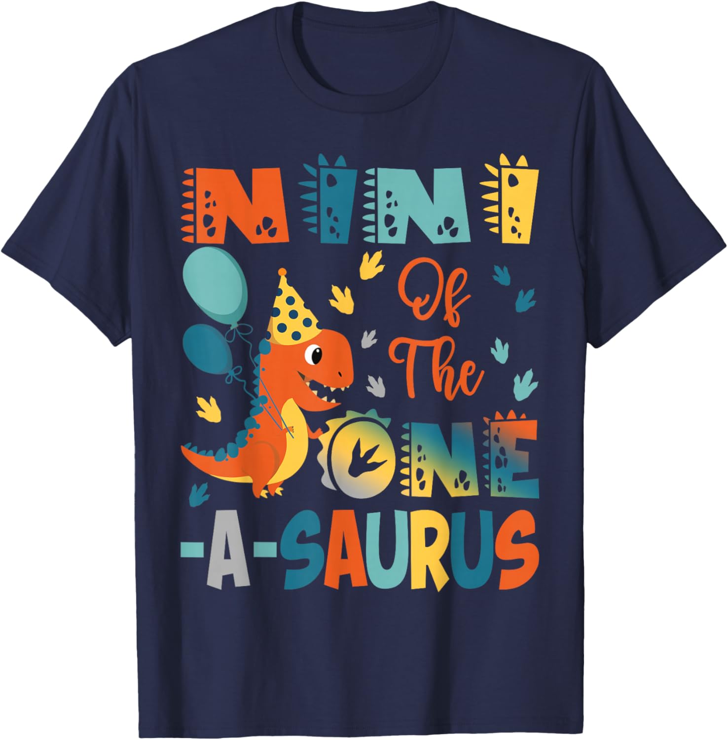 Nini Of The One-A-Saurus 2Nd Birthday Dinosaur Party T-Shirt - T-Shirt | Navy