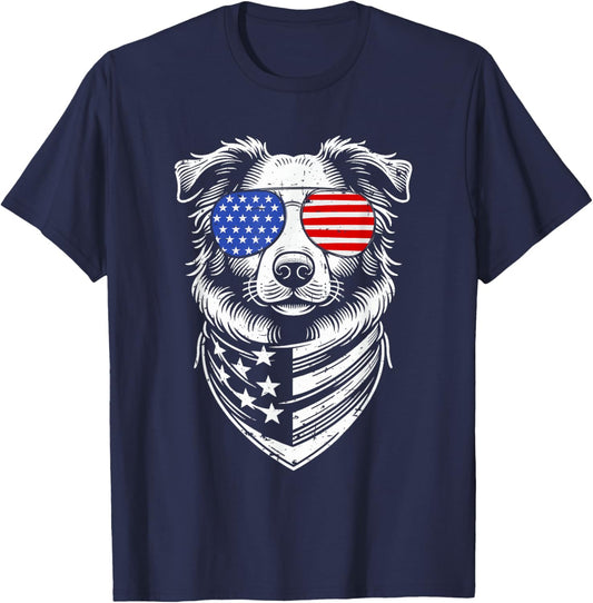 Australian Shepherd Patriotic 4th of July American US Flag T-Shirt - T-Shirt | Navy