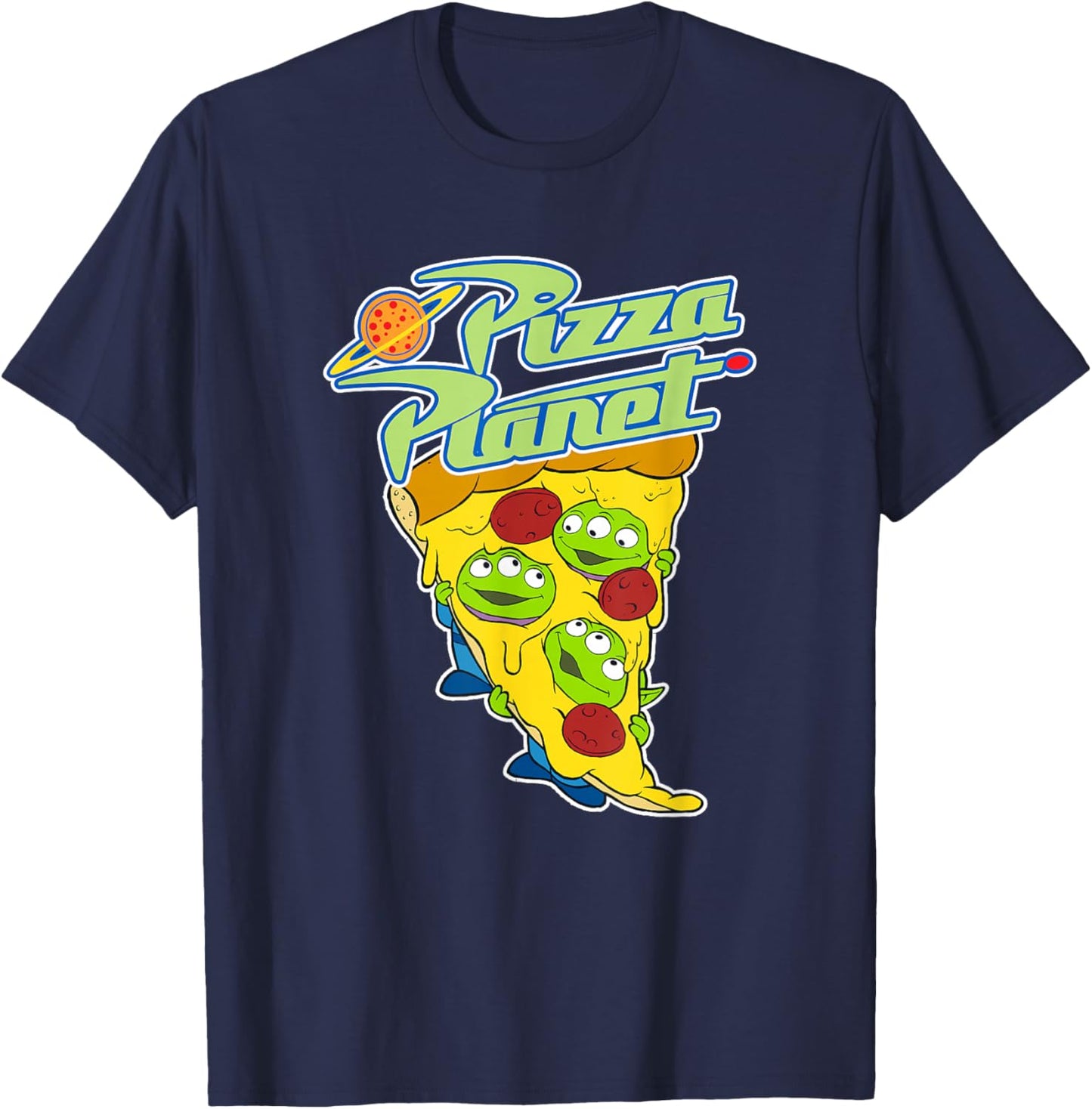 Disney Pixar Toy Story Pizza Planet Triple Slice Cute Aliens T-Shirt - T-Shirt | Navy