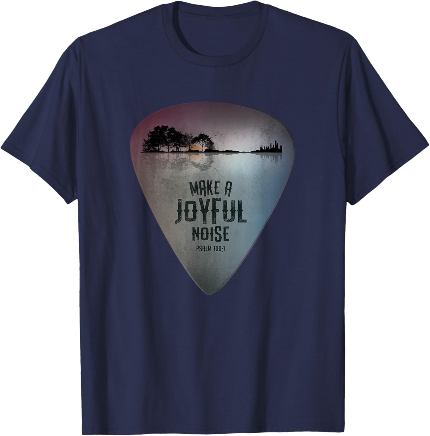 Guitar Lake Reflections Make a Joyful Noise Bible Verse T-Shirt - T-Shirt | Navy