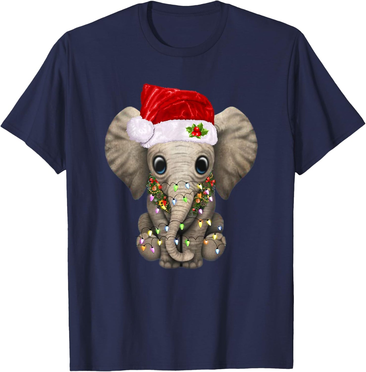 Cute Elephant Christmas Light Funny Elephant Lover Xmas Gift T-Shirt - T-Shirt | Navy