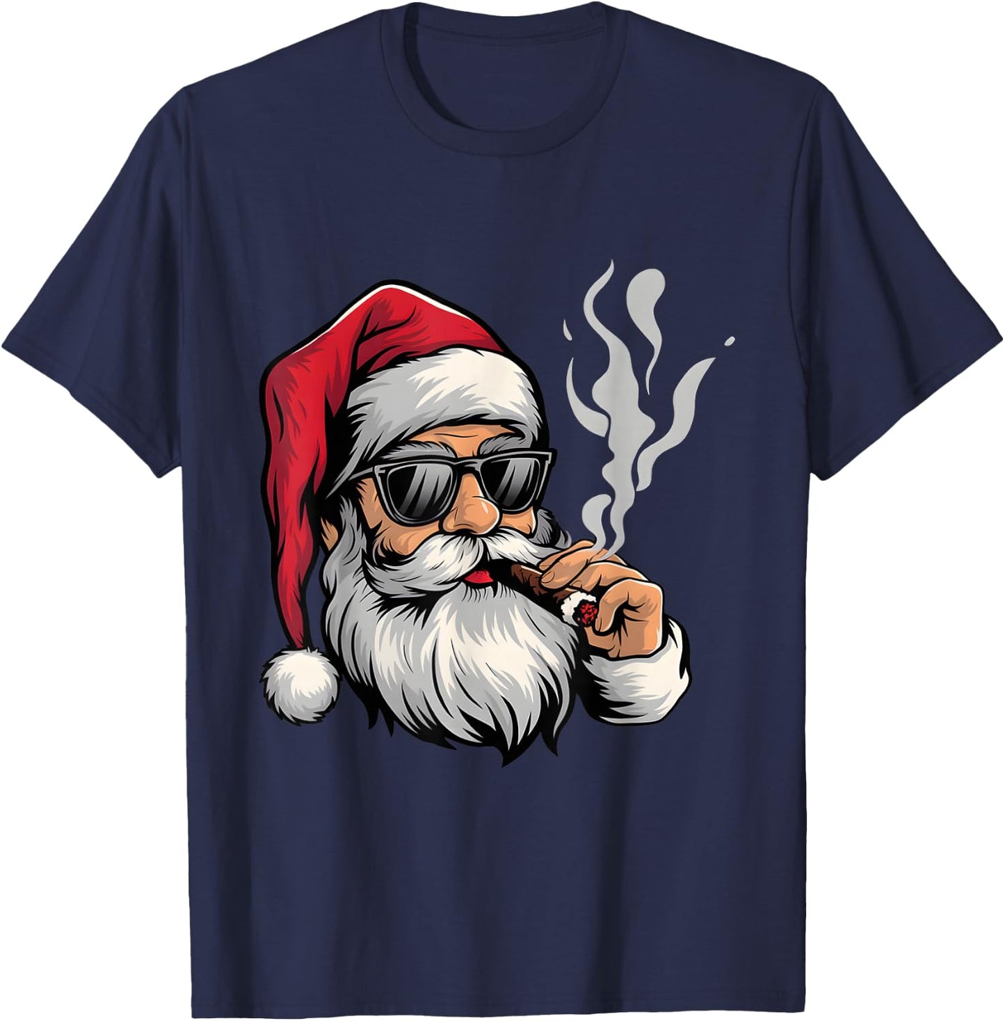 Cool Santa Smoking Cigar Funny Holiday Christmas Design T-Shirt - T-Shirt | Navy
