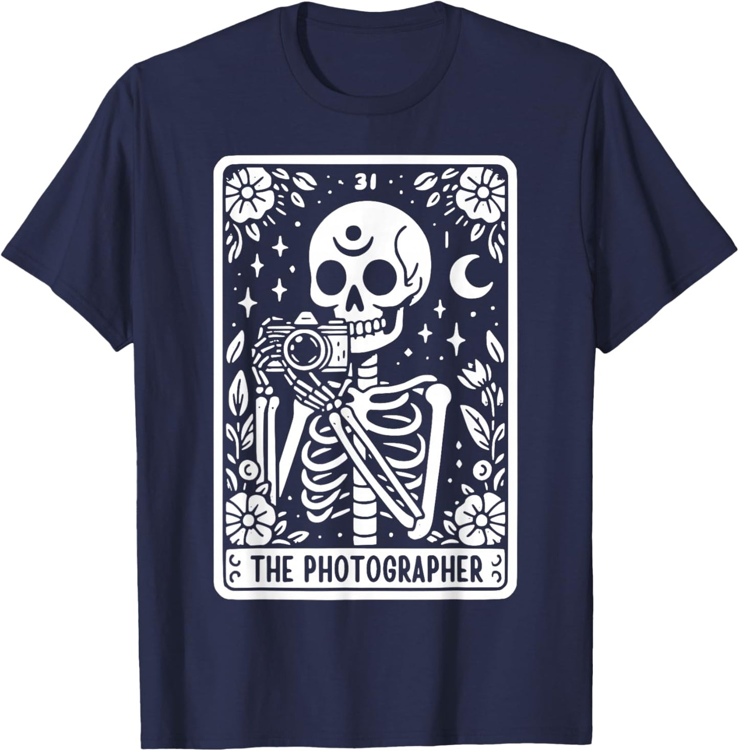 The Photographer Skeleton Tarot Card Photographer Cameraman T-Shirt - T-Shirt | Navy