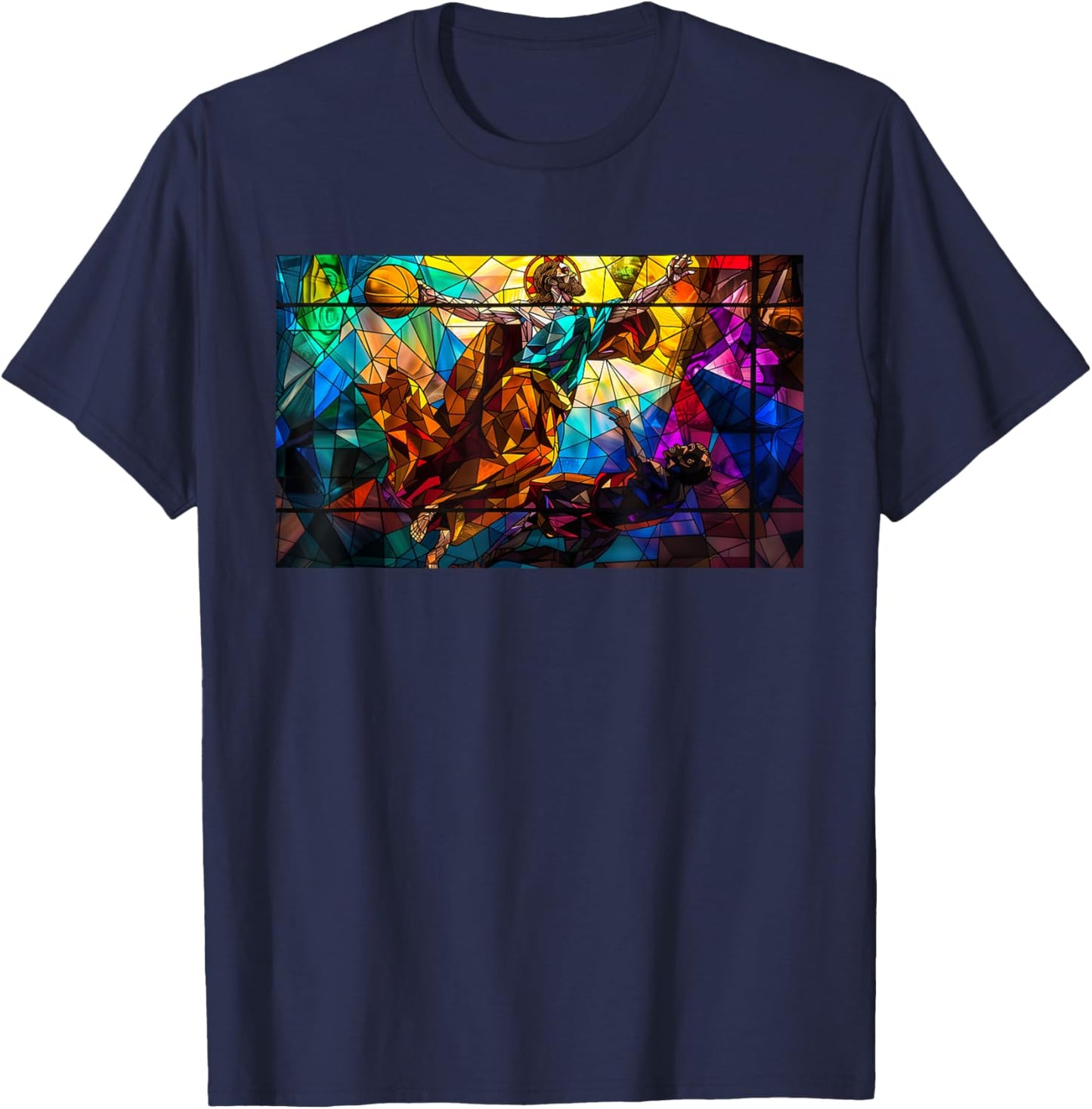 Funny Jesus Dunking Over The Devil Christian T-Shirt - T-Shirt | Navy