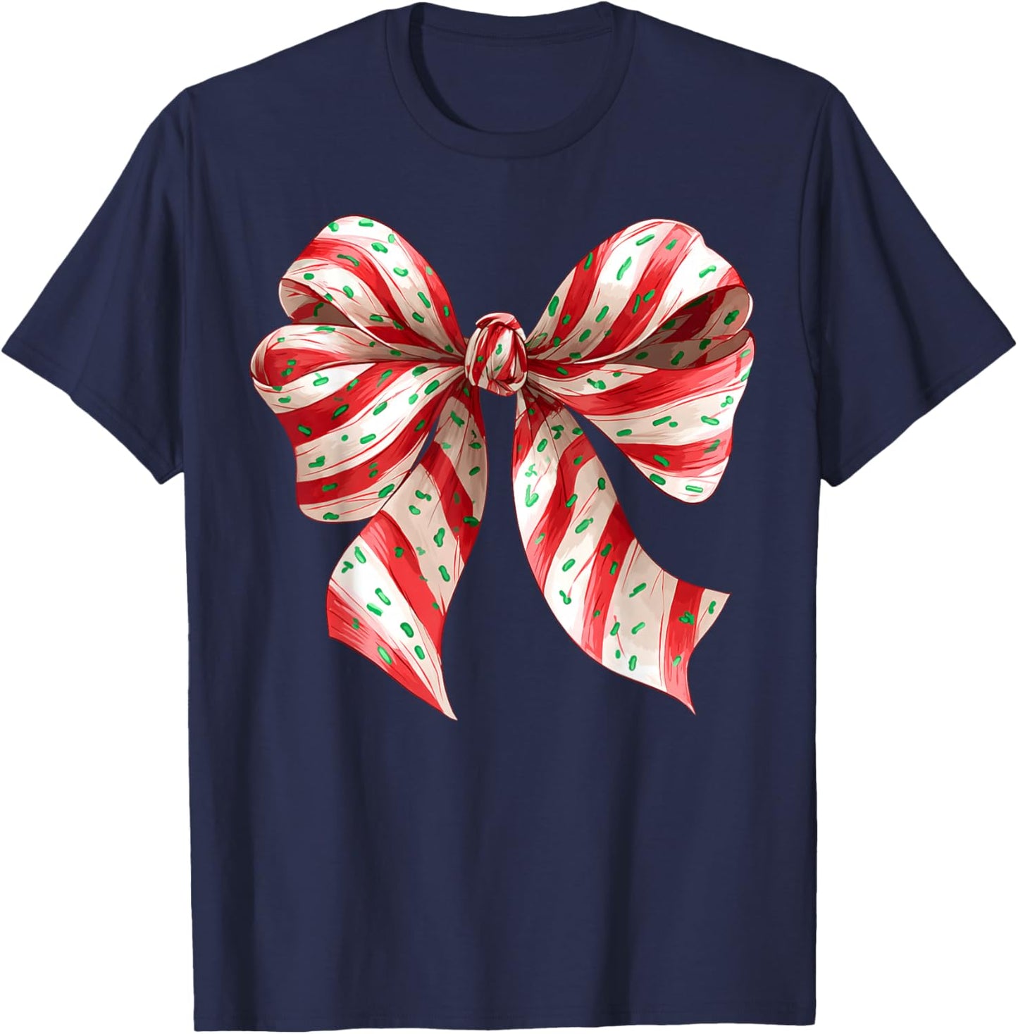 Coquette Bow Christmas Tree Cake Christmas Girls Women T-Shirt - T-Shirt | Navy