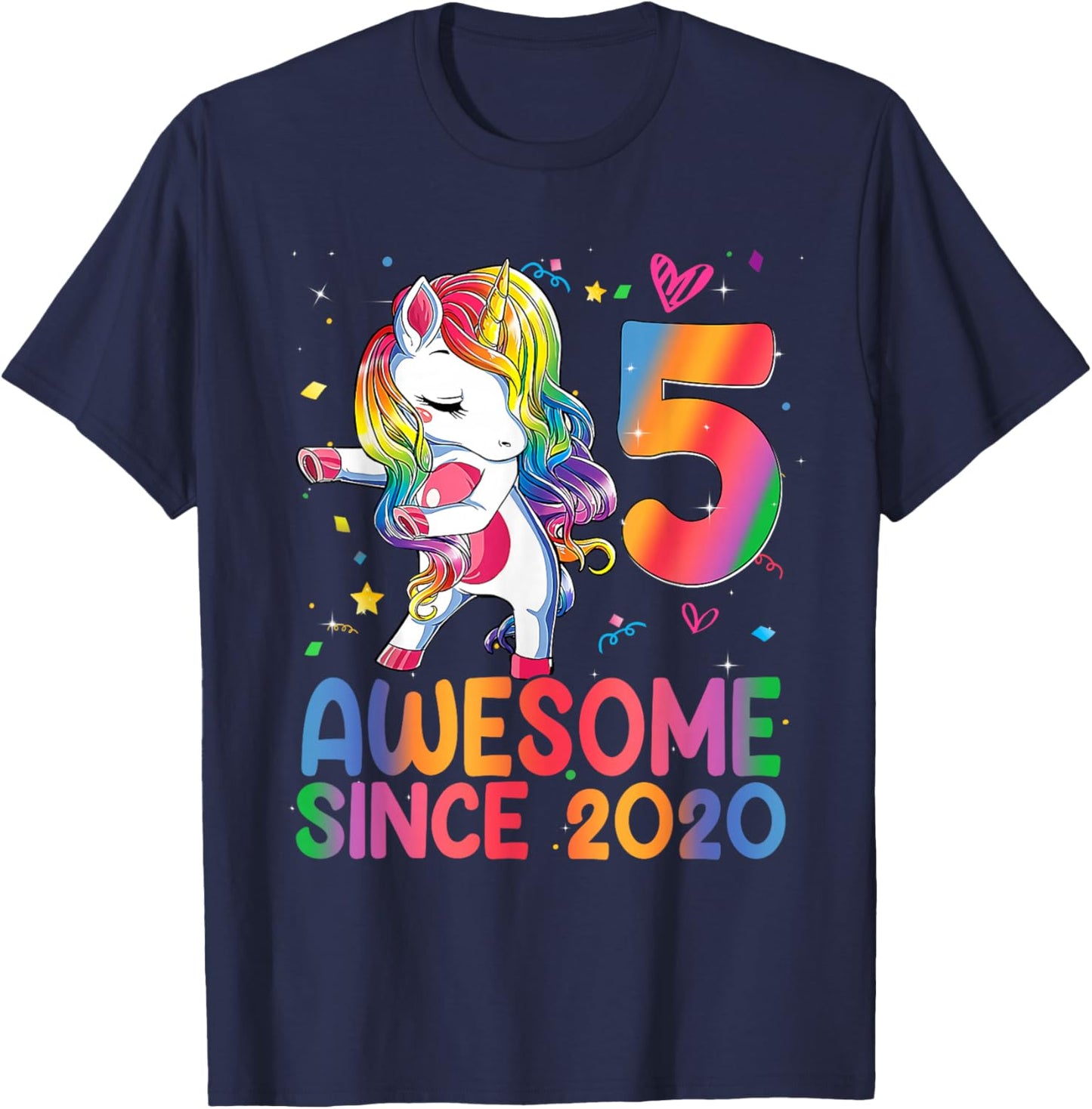 Awesome Since 2020 Unicorn 5th Birthday Gifts Girls Teens T-Shirt - T-Shirt | Navy