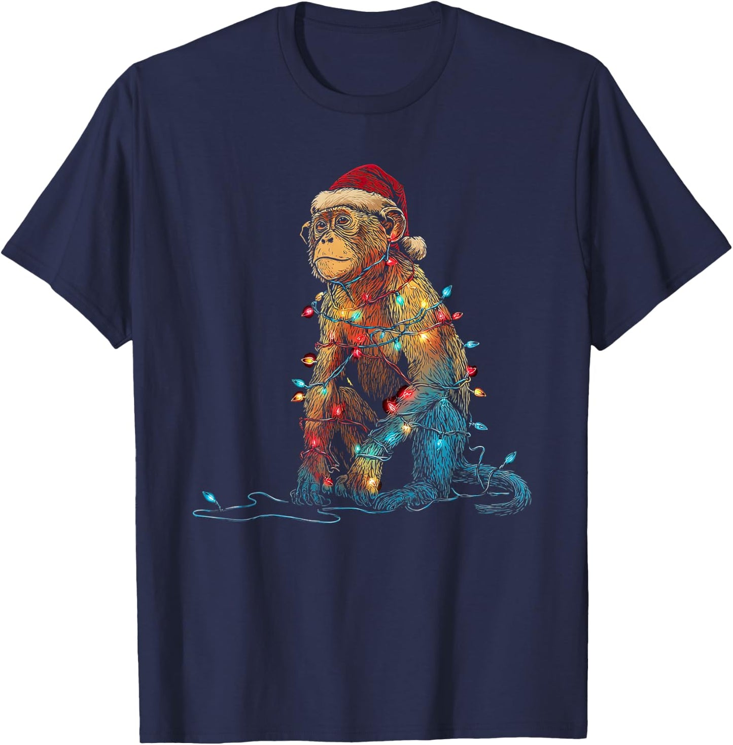 Funny Monkey Christmas Graphics Animal Lights Lover T-Shirt - T-Shirt | Navy