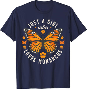 Butterfly Just A Girl Who Loves Monarchs Insect Lover Flower T-Shirt - T-Shirt | Navy