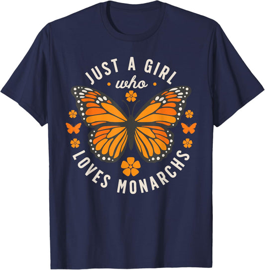 Butterfly Just A Girl Who Loves Monarchs Insect Lover Flower T-Shirt - T-Shirt | Navy