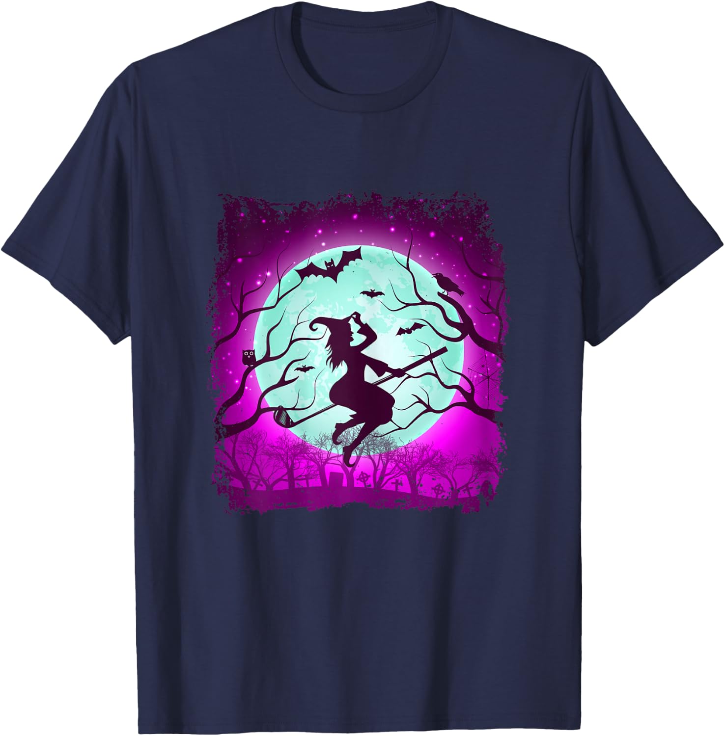 Golf Witch Riding Golf Stick Funny Halloween Golf Player T-Shirt - T-Shirt | Navy