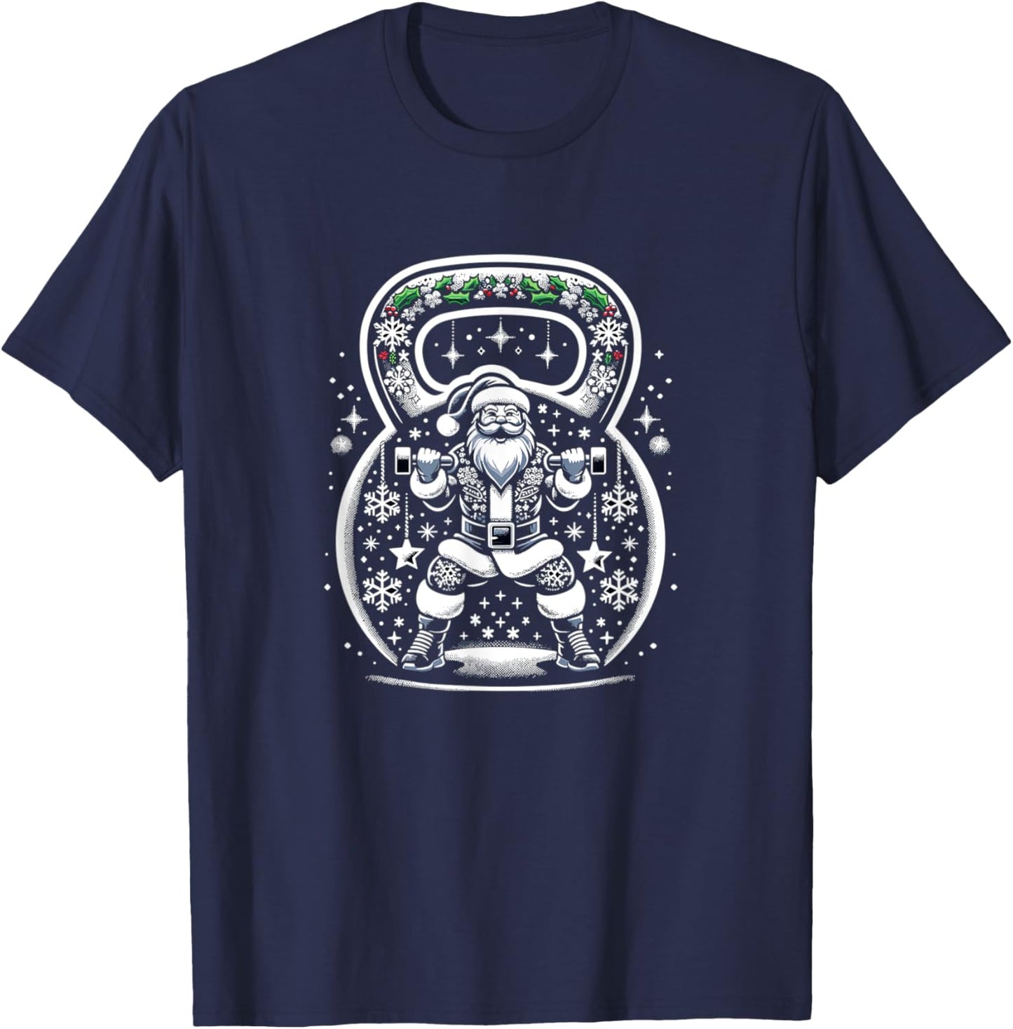 Buff Santa Kettlebell Christmas T-Shirt - T-Shirt | Navy