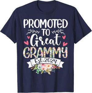 Promoted To Great Grammy Est 2024 Mothers Day T-Shirt - T-Shirt | Navy