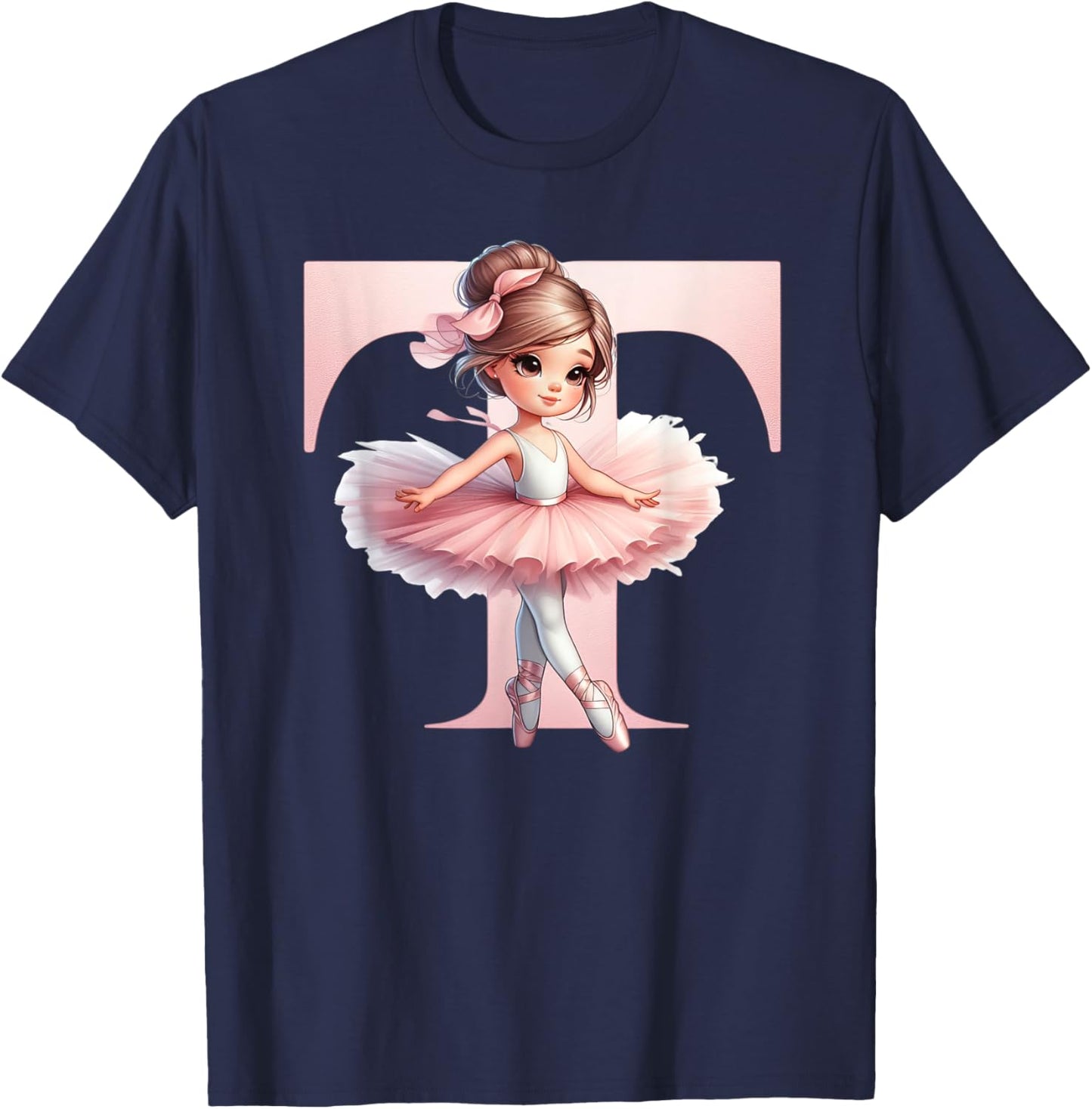 Ballerina Girl Dancing Name First Letter T Girly Tutu Ballet T-Shirt - T-Shirt | Navy