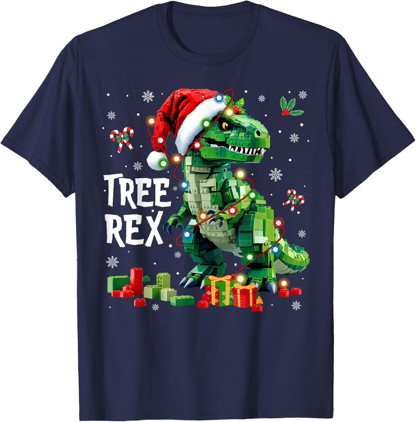 Christmas Builder Block Brick Building Dinosaur Boys T-Shirt - T-Shirt | Navy