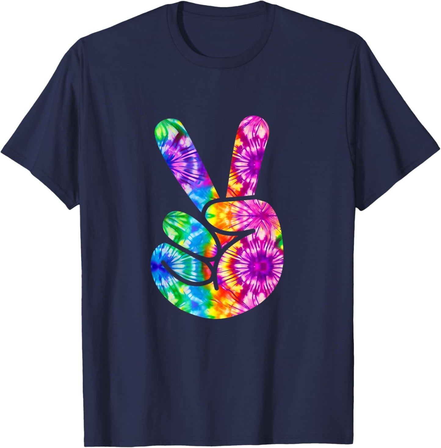 Tie Dye Groovy Peace Sign 70s Hippie Vintage Girls and Women T-Shirt - T-Shirt | Navy