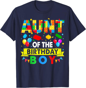 Aunt Of The Birthday Boy Master Builder Blocks Building T-Shirt - T-Shirt | Navy