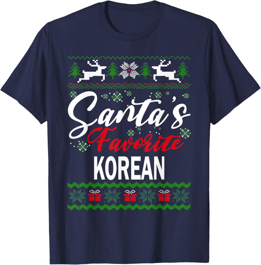 Santas Favorite Korean South Korea Christmas Ugly Sweater T-Shirt - T-Shirt | Navy