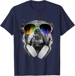 bulldog dj Men Women T-Shirt - T-Shirt | Navy