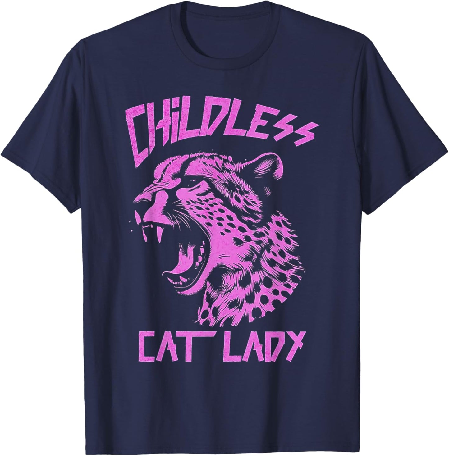 Leopard Childless Cat Lady T-Shirt - T-Shirt | Navy