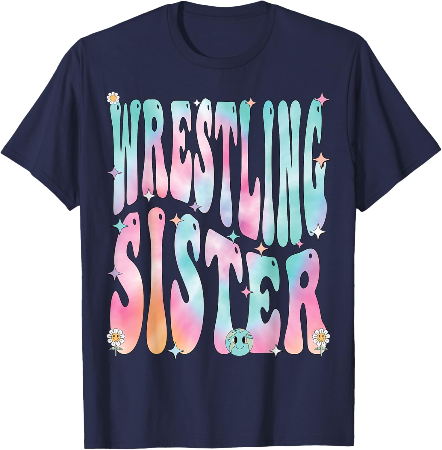 Wrestling Sister Groovy, Wrestling Sister T-Shirt - T-Shirt | Navy