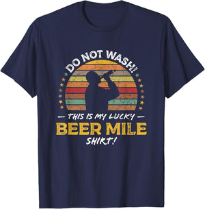 Funny Beer Mile Runner Quote Graphic T-Shirt - T-Shirt | Navy