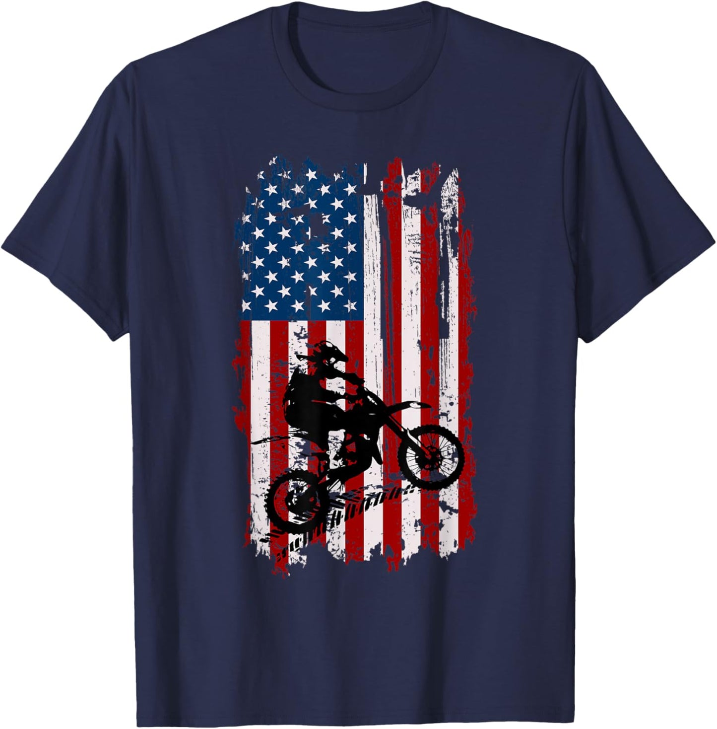Dirt Bike USA Flag Motocross American Flag T-Shirt - T-Shirt | Navy