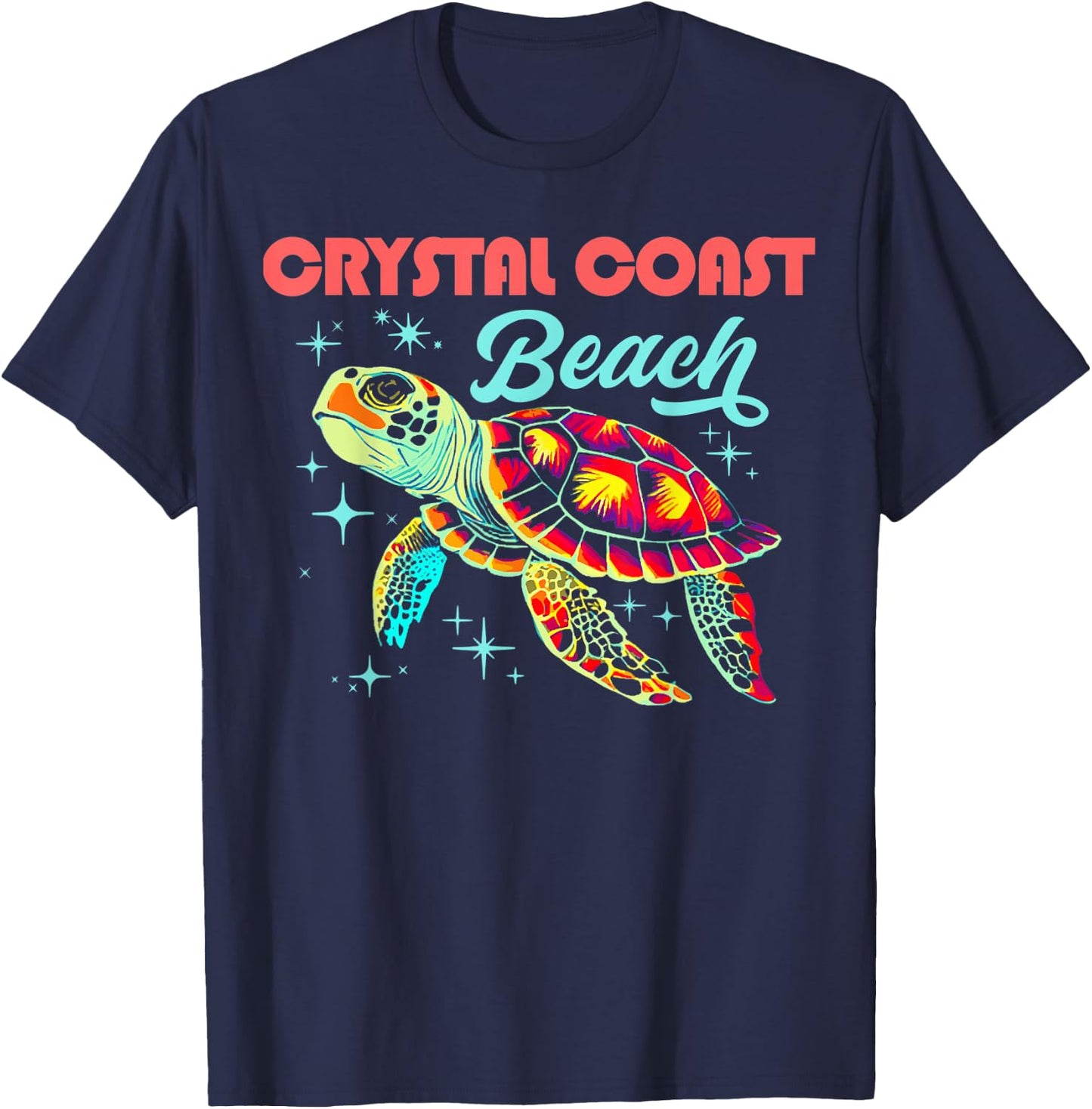 Crystal Coast Beach NC Artistic Sea Turtle Retro Women Kids T-Shirt - T-Shirt | Navy
