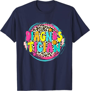 Retro Groovy Educational Diagnostician Leopard Circle T-Shirt - T-Shirt | Navy