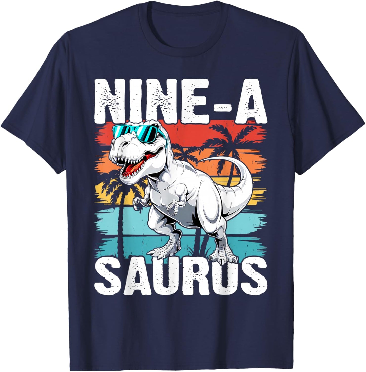 Kids 9 Year Old Dinosaur Birthday 9th T Rex Dino Nine Saurus T-Shirt - T-Shirt | Navy