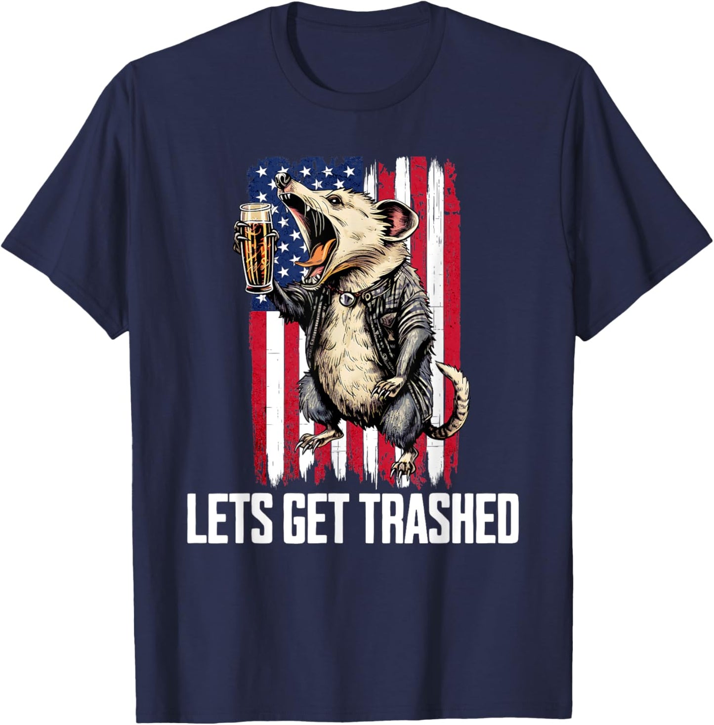 4th of July Awesome Possum Drinking A Beer Funny Opossum Men T-Shirt - T-Shirt | Navy