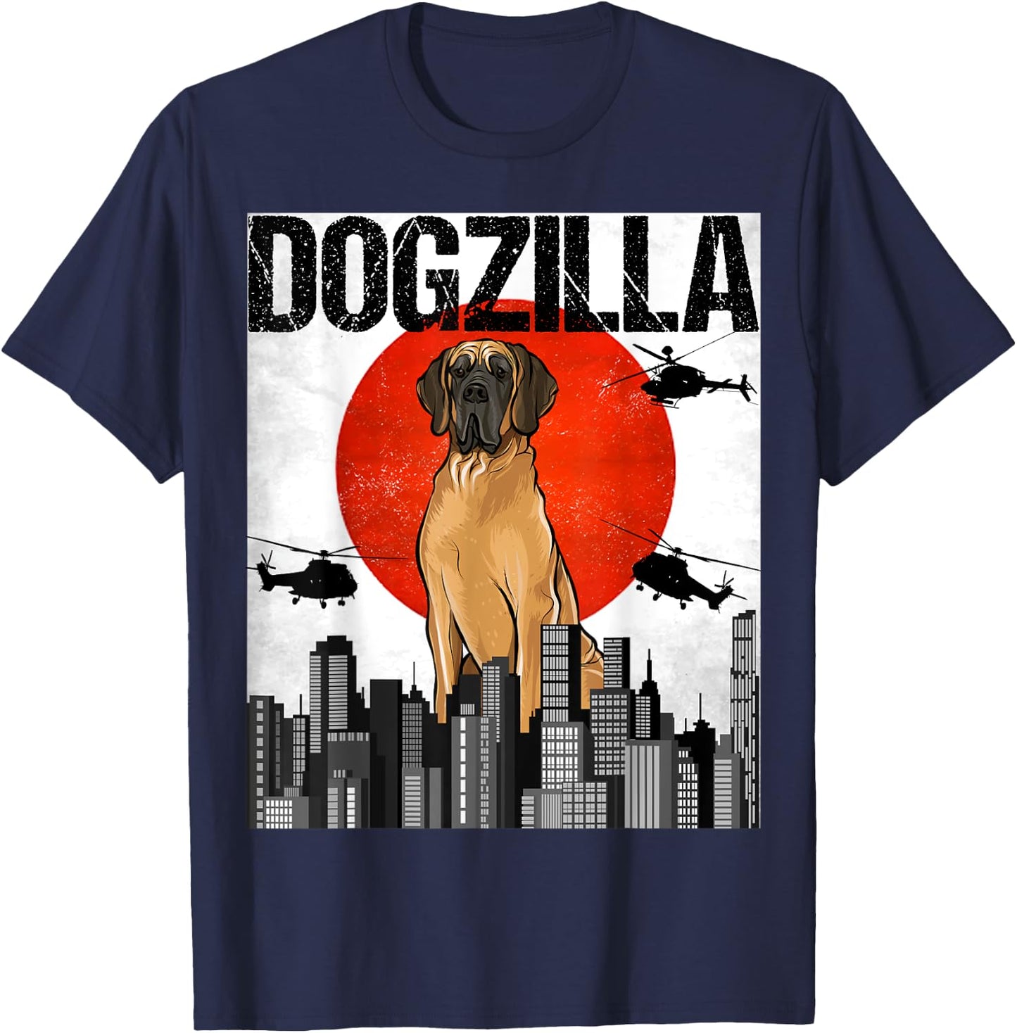 Funny Vintage Japanese Dogzilla Brown Great Dane T-Shirt - T-Shirt | Navy